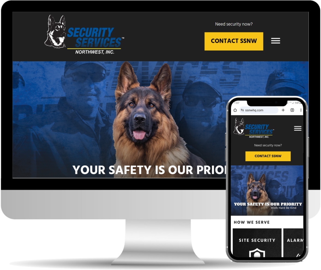 screenshot of Security Services Northwest website on desktop and mobile